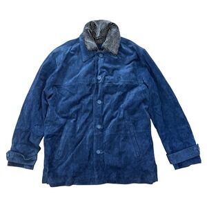 HBO Max Promotional Leather Chore Jacket Removable Sherpa Lining Large Navy Blue